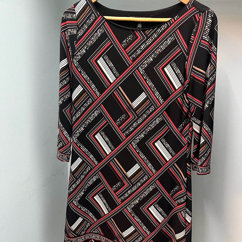 Vintage White House Black Market Black and Red Geometric Dress